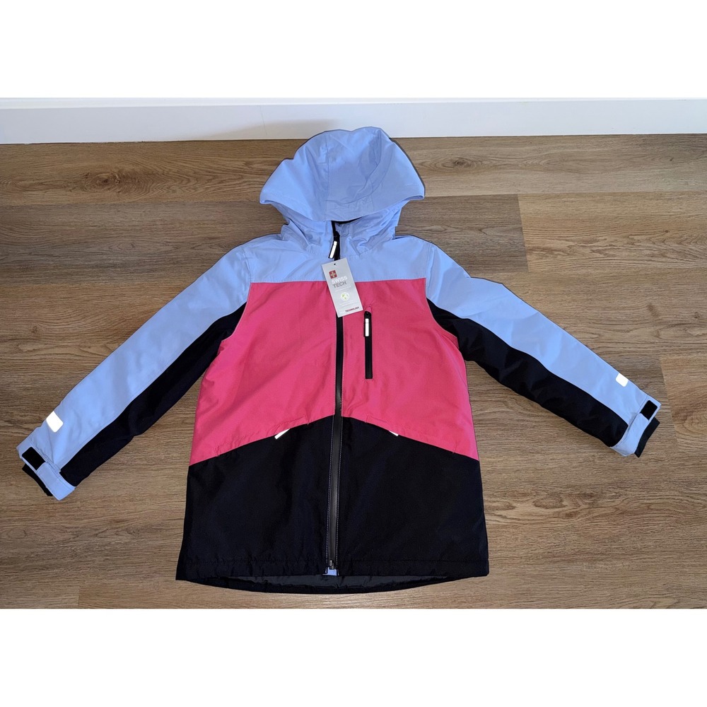 Swiss Tech Girls Winter Coat Colorblock Pink Blue Black Ski Jacket NWT L 10-12